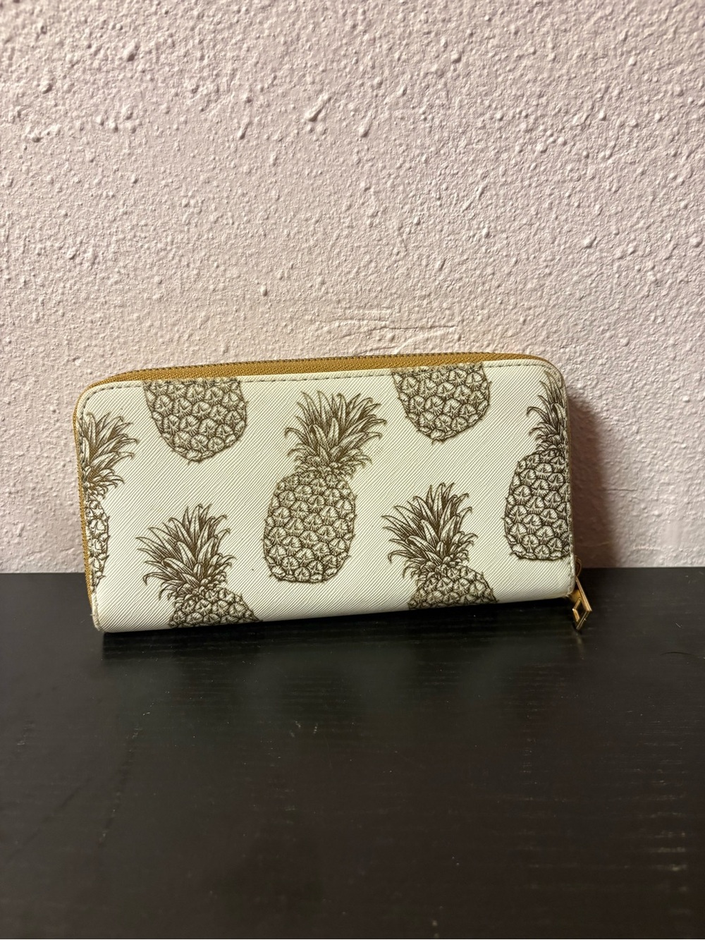 Coral Bay Pineapple Print Zip Around Continental Wallet Cream Gold
